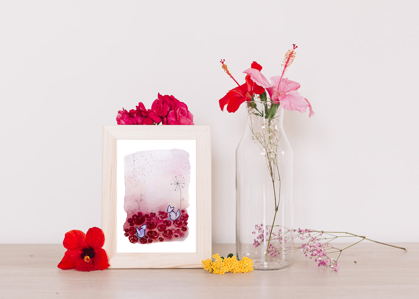 "Amour" ♡ Aquarelle Encadrée avec Mat