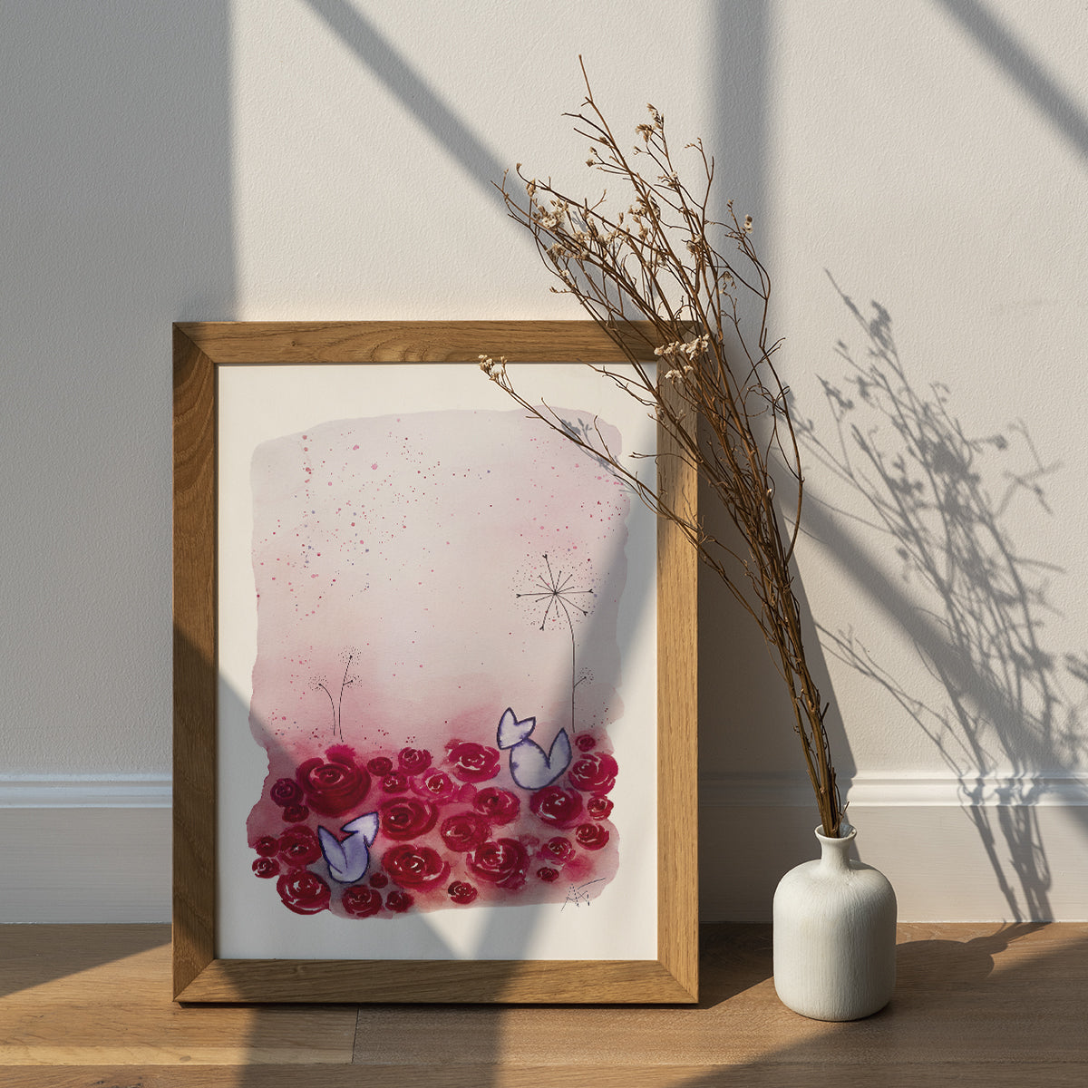 "Amour" ♡ Aquarelle Encadrée avec Mat