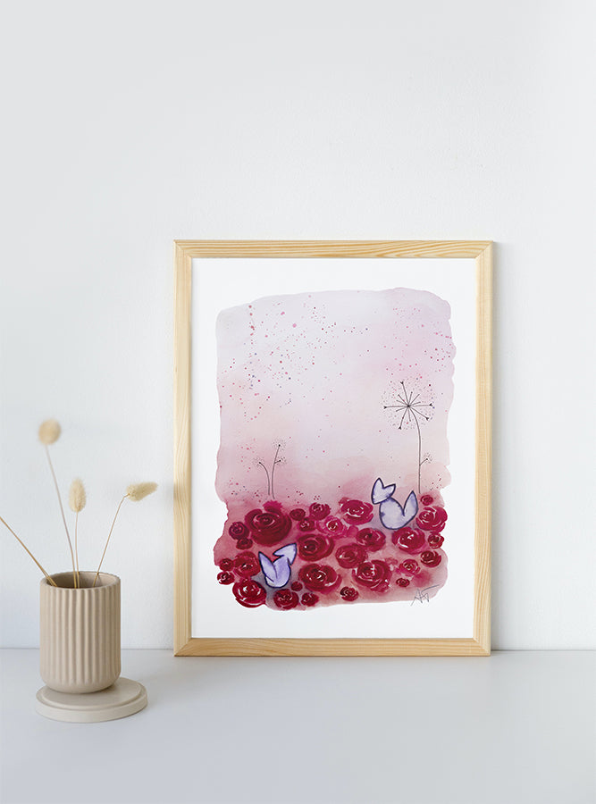 "Amour" ♡ Aquarelle Encadrée avec Mat
