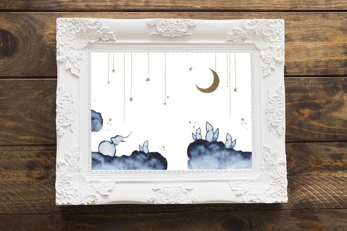 "Buonanotte" ♡ Aquarelle Encadrée avec Mat