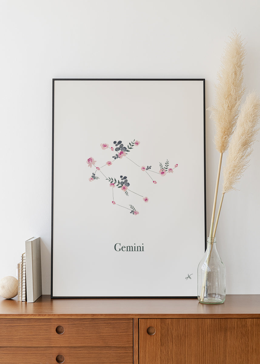 "Gemini" ♡ Aquarelle Encadrée avec Mat