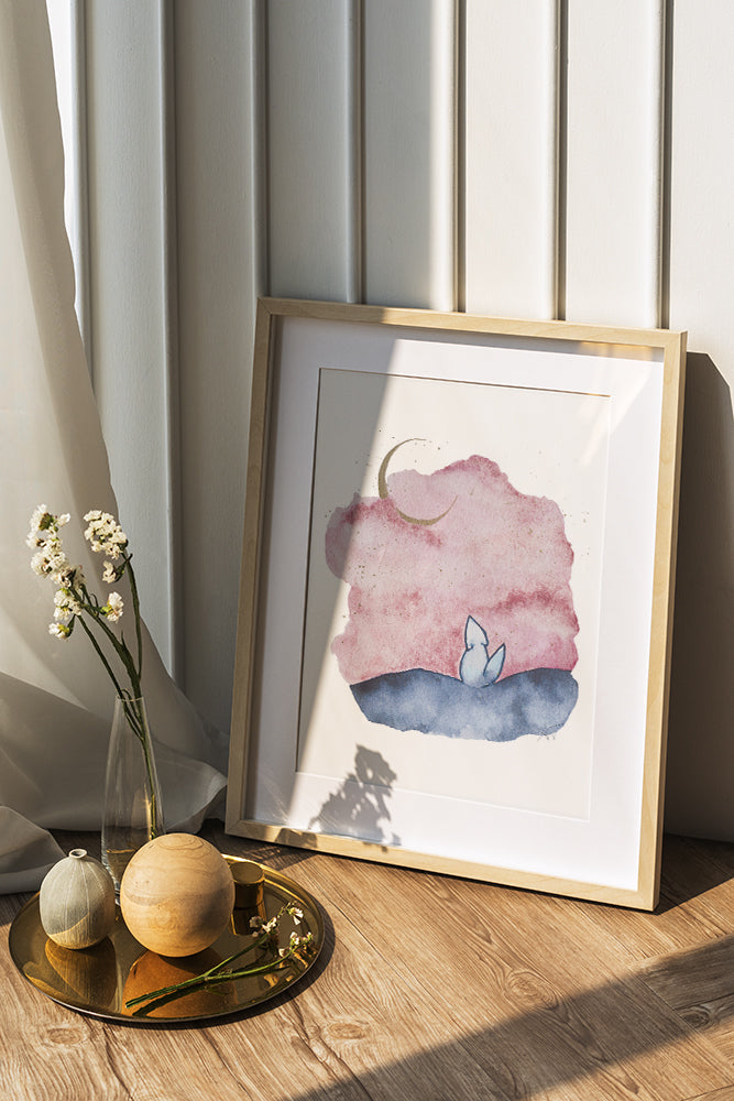 "J'ai Demandé à la Lune" ♡ Aquarelle Encadrée avec Mat