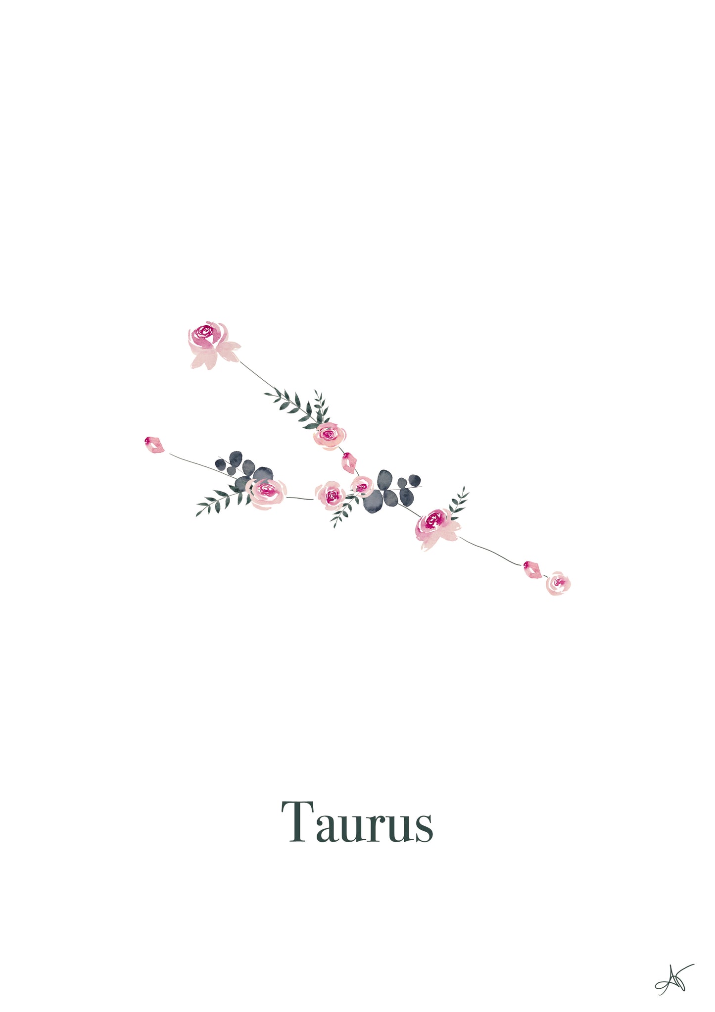 "Taurus" ♡ Aquarelle Encadrée avec Mat