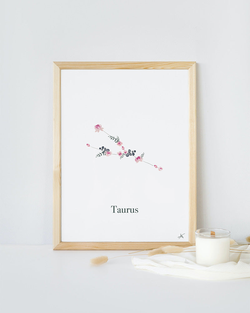 "Taurus" ♡ Aquarelle Encadrée avec Mat