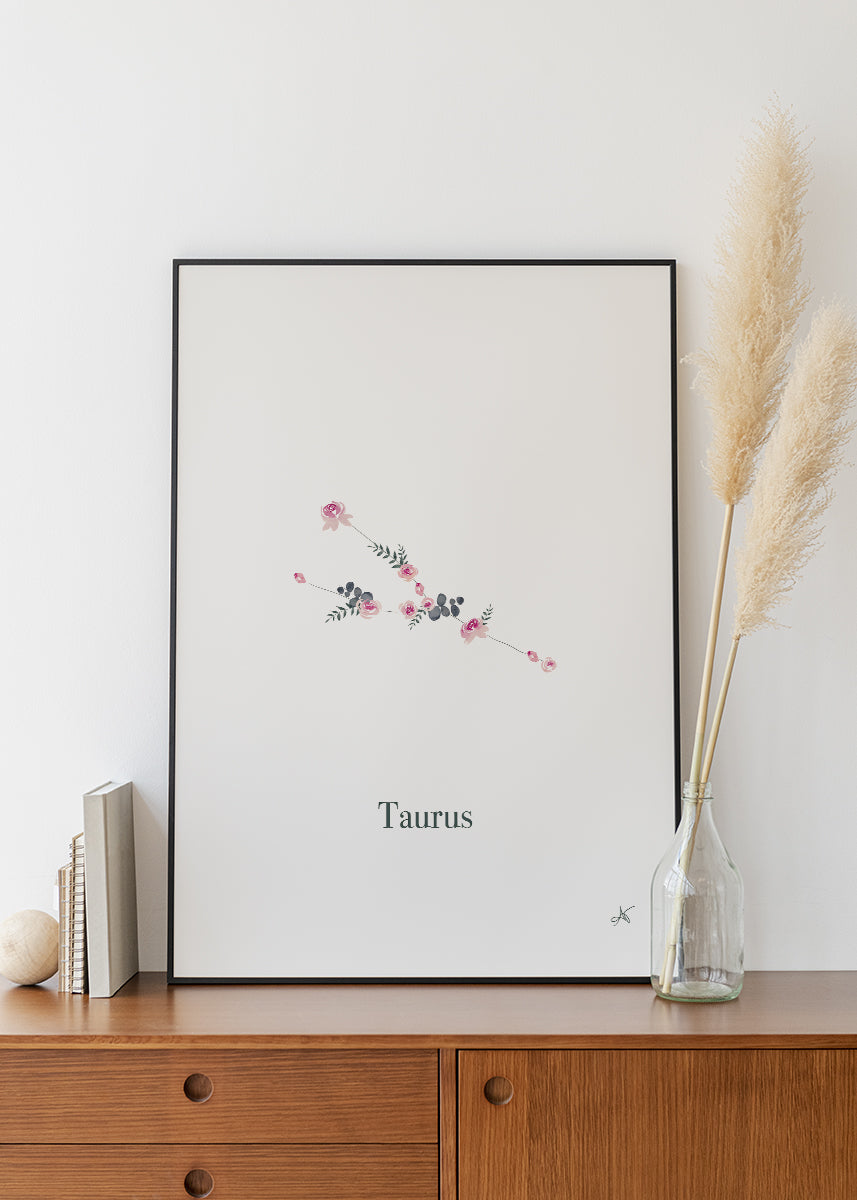 "Taurus" ♡ Aquarelle Encadrée avec Mat