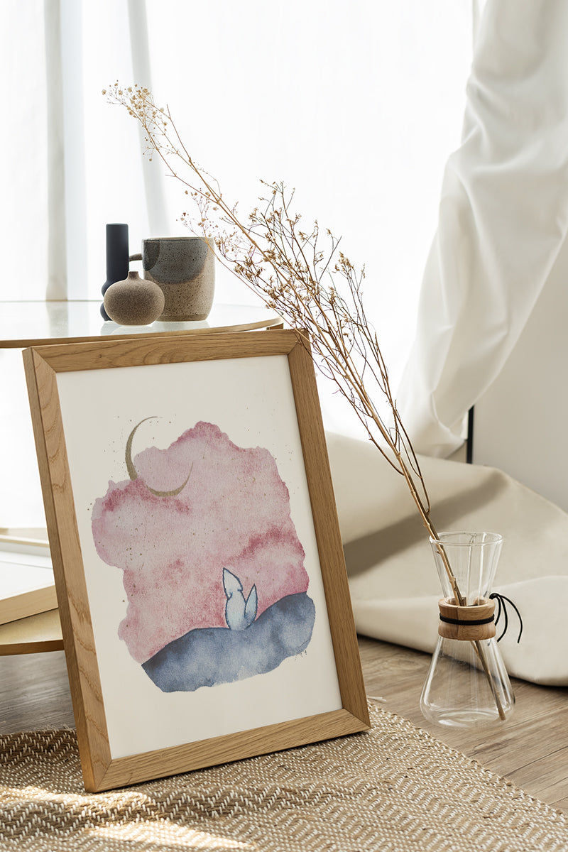 "J'ai Demandé à la Lune" ♡ Aquarelle Encadrée